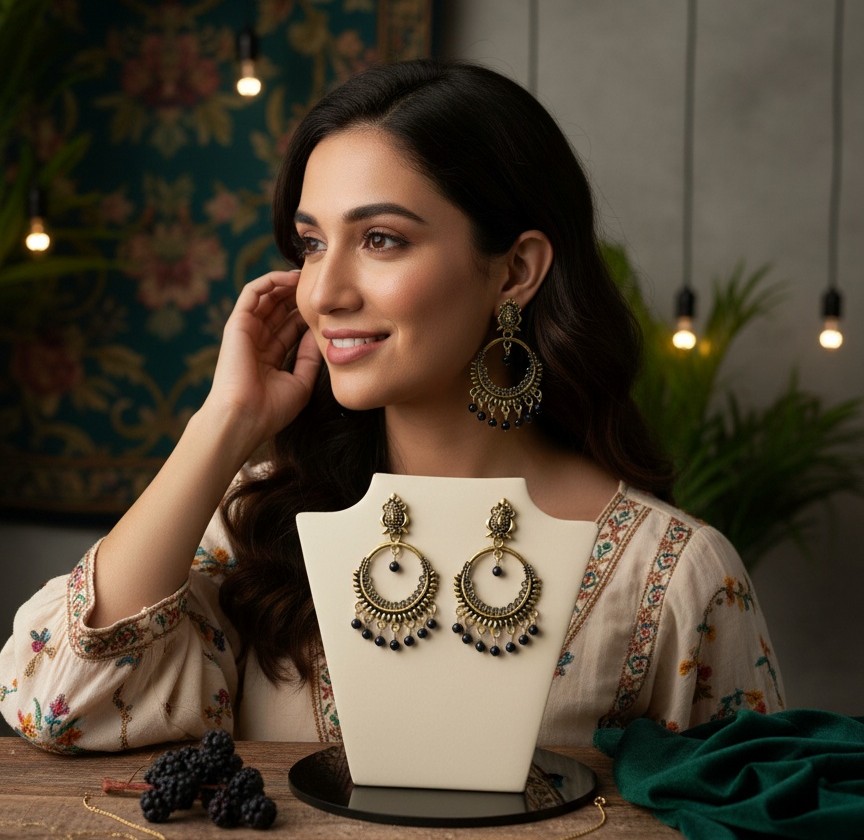 Oxidized Gold-Plated Ethnic Dangle Earrings – Oxidised Jewellery by Luxe Aura