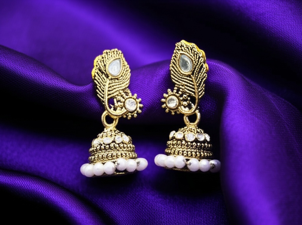Peacock Design Gold-Plated Oxidized Jhumka Earrings with Pearl Detailing – Oxidised Jewellery by Luxe Aura