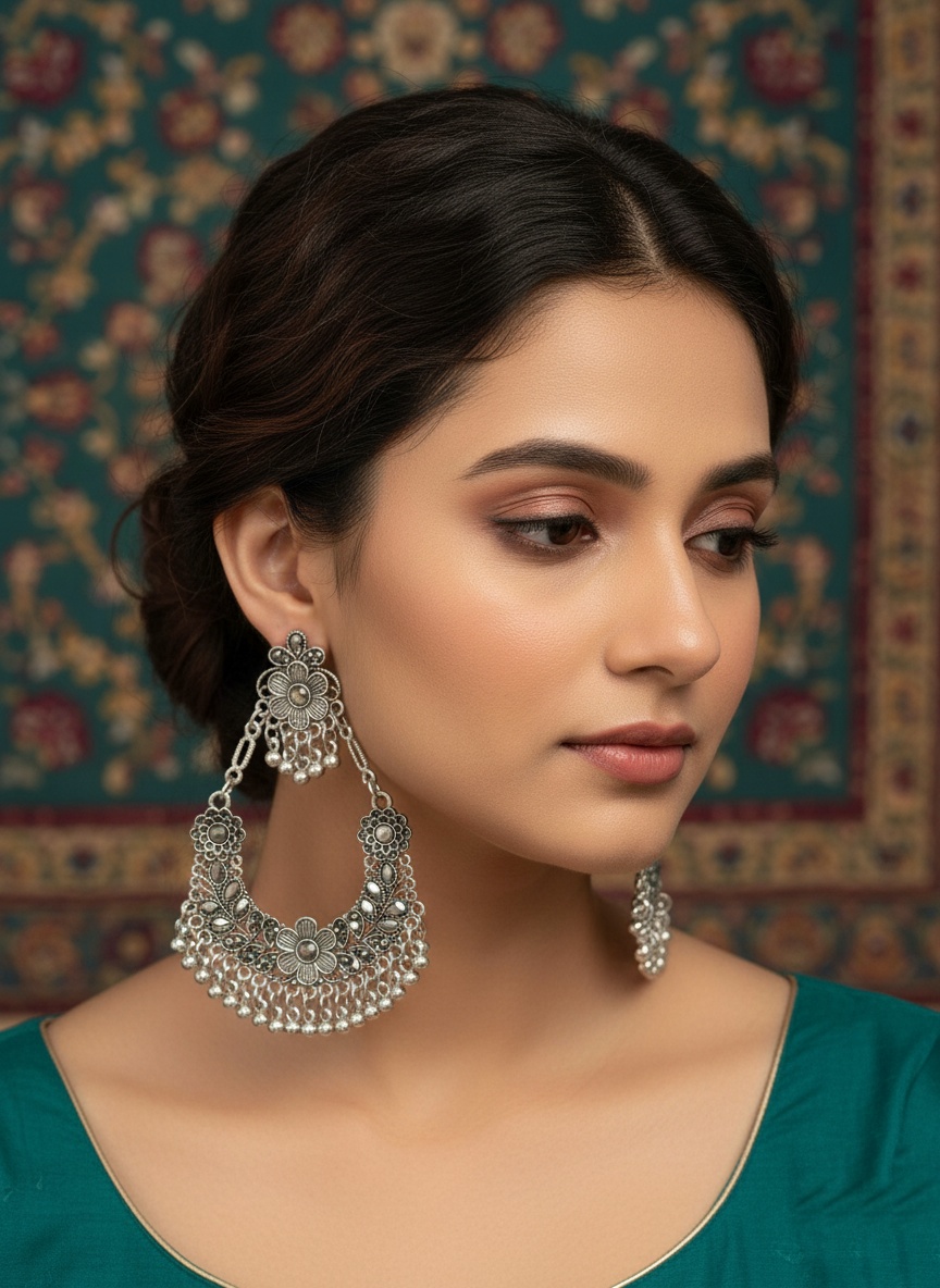 Oxidized Silver-Plated Ethnic Dangle Earrings – Oxidised Jewellery by Luxe Aura