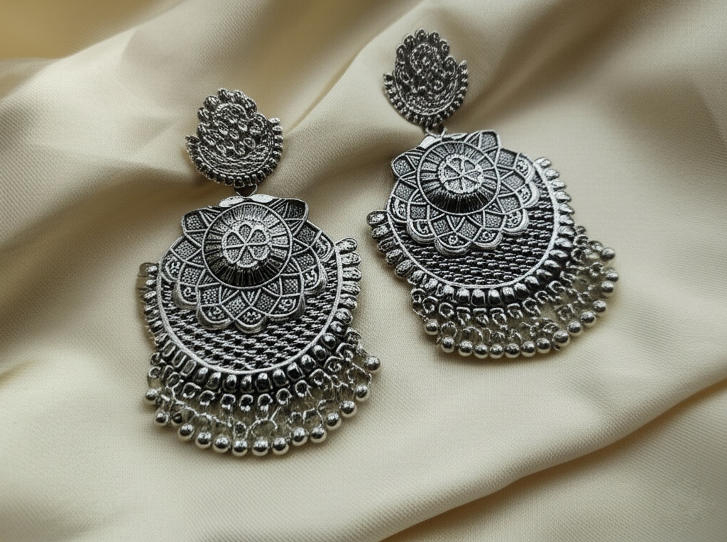 Antique Oxidized Silver-Plated Statement Earrings for Women & Girls – Ethnic Boho Partywear Jewelry – Oxidised Jewellery by Luxe Aura