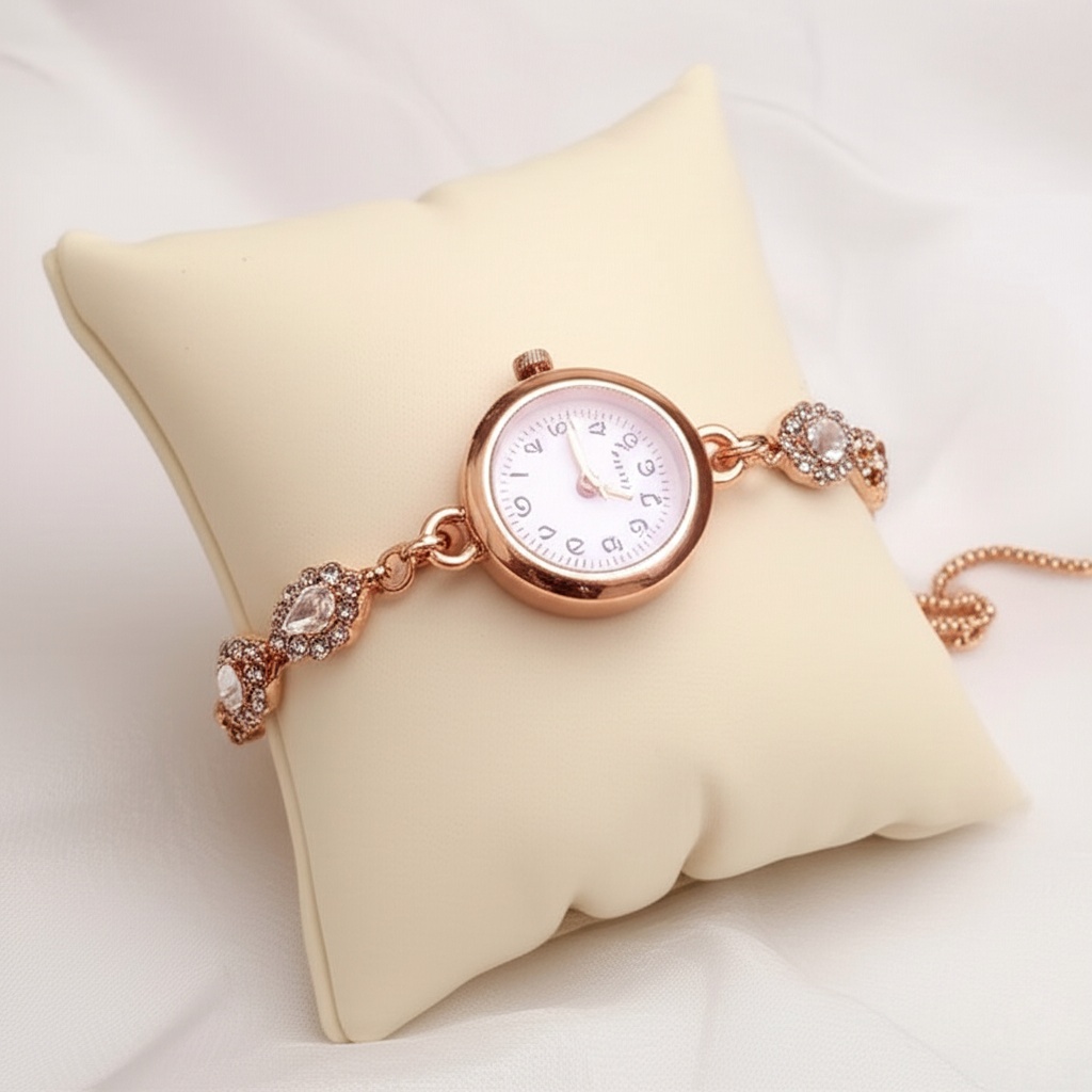 Rose Gold-Toned Crystal Bracelet Watch – Oxidised Jewellery by Luxe Aura