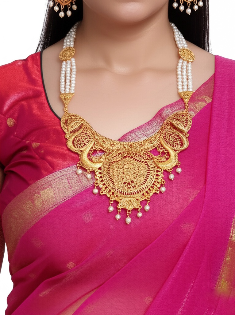 Elegant Gold-Plated & Pearl Multi-Strand Necklace Set with Dangle Earrings - Jewellery by Luxe Aura
