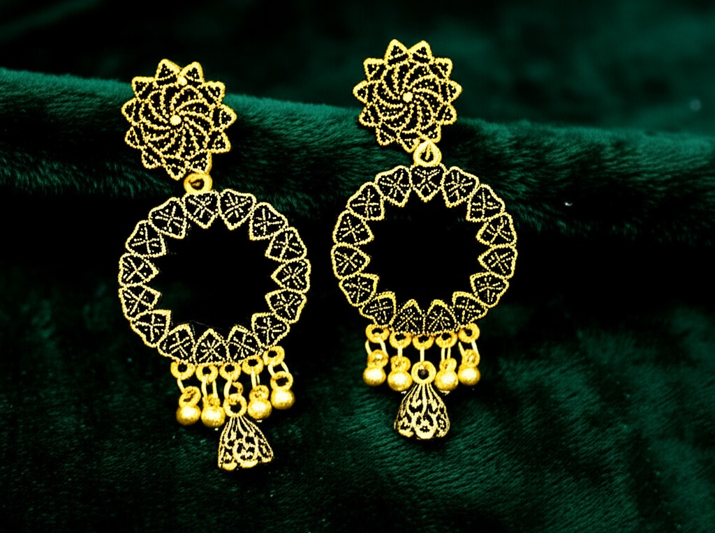 Traditional Gold-Plated Circular Statement Earrings with Dangling Beads for Women & Girls – Oxidised Jewellery by Luxe Aura