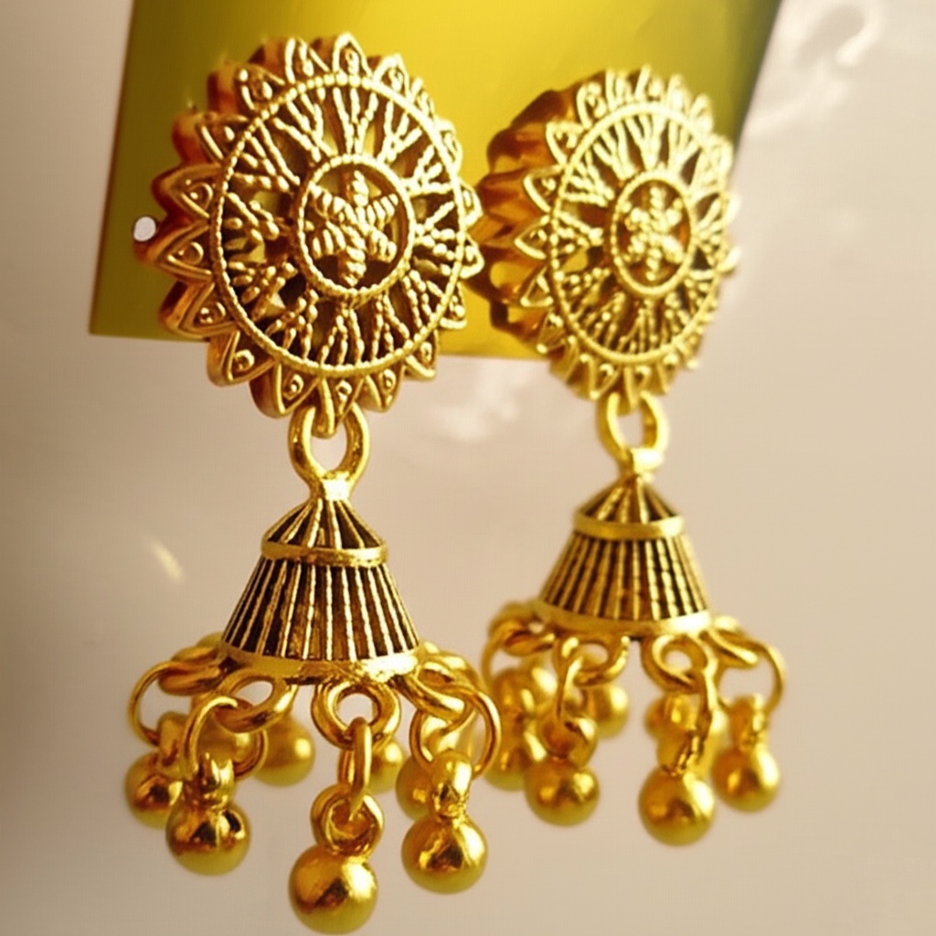 Traditional Gold-Plated Oxidized Round Jhumka Earrings with Dangling Beads – Oxidised Jewellery by Luxe Aura