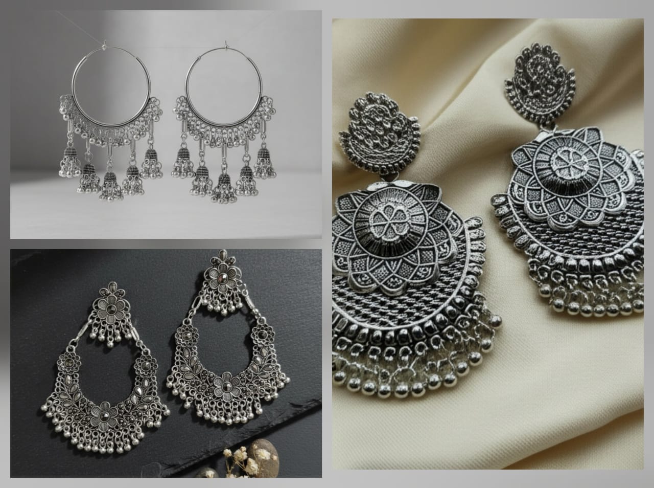 Antique Oxidized Silver-Plated Statement Earrings Combo – Hoop Jhumka & Ethnic Dangle Partywear Jewelry for Women & Girls – Oxidised Jewellery by Luxe Aura