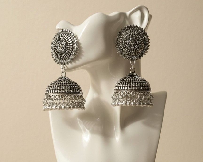 Oxidized Silver-Plated Jhumka Earrings – Oxidised Jewellery by Luxe Aura