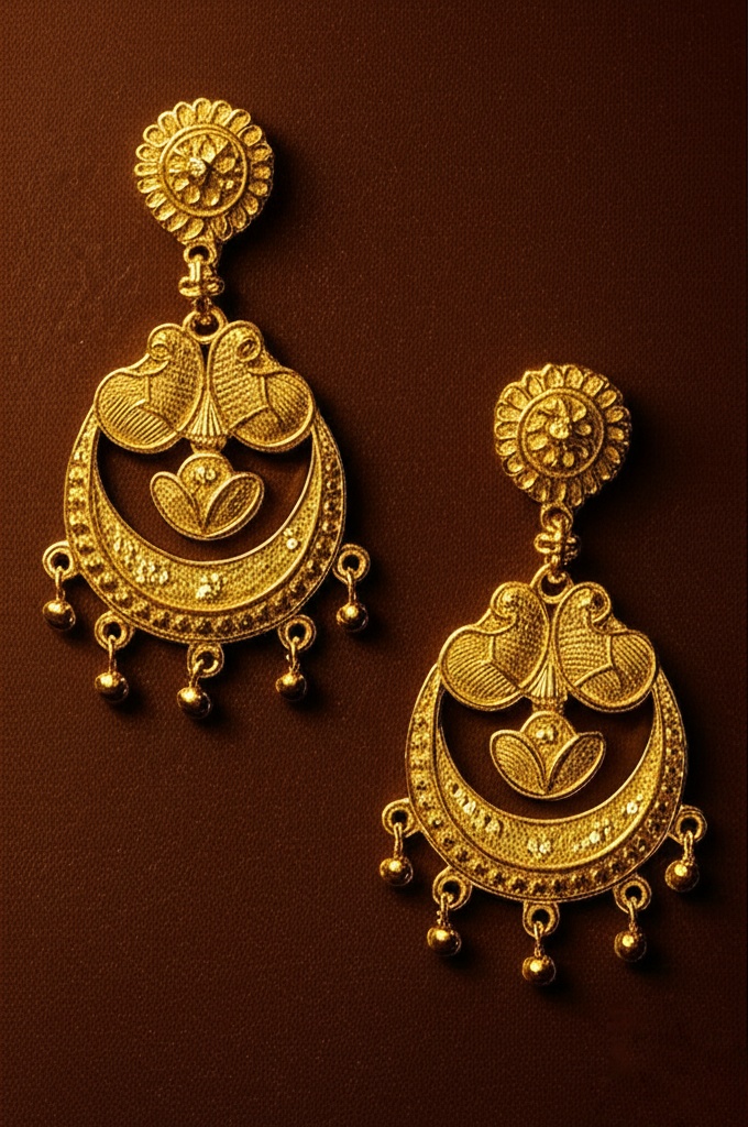 Traditional Gold-Plated Peacock & Floral Statement Earrings for Women & Girls – Ethnic Wedding & Party Jewelry – Oxidised Jewellery by Luxe Aura